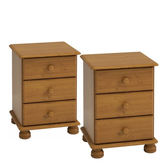 Twin Richmond 3 Drawer Bedside Cabinets in Pine