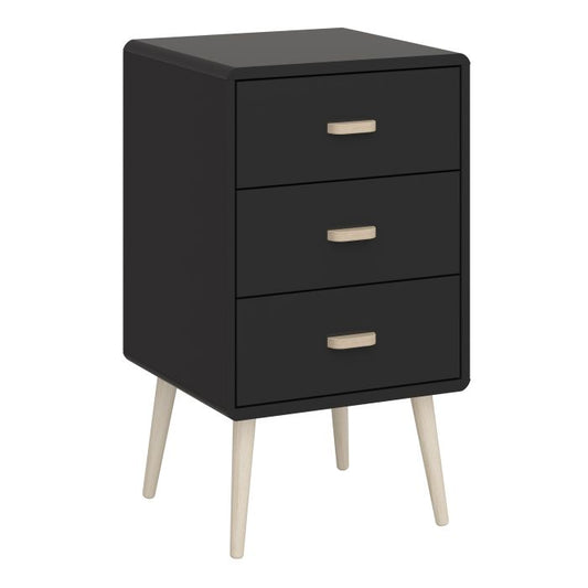 Mino Bedside Table 3 Drawers Black Painted