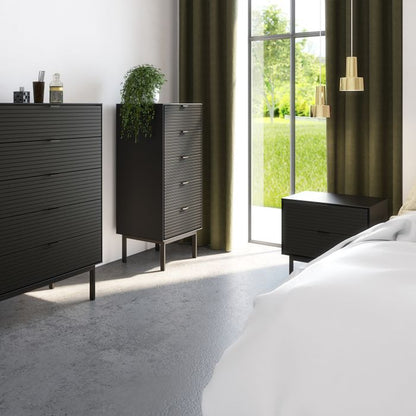 Soma Bedside Table 2 Drawers in Granulated Black Brushed Black