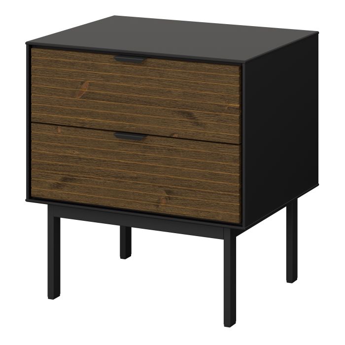 Soma Bedside Table 2 Drawers in Granulated Black Brushed Espresso