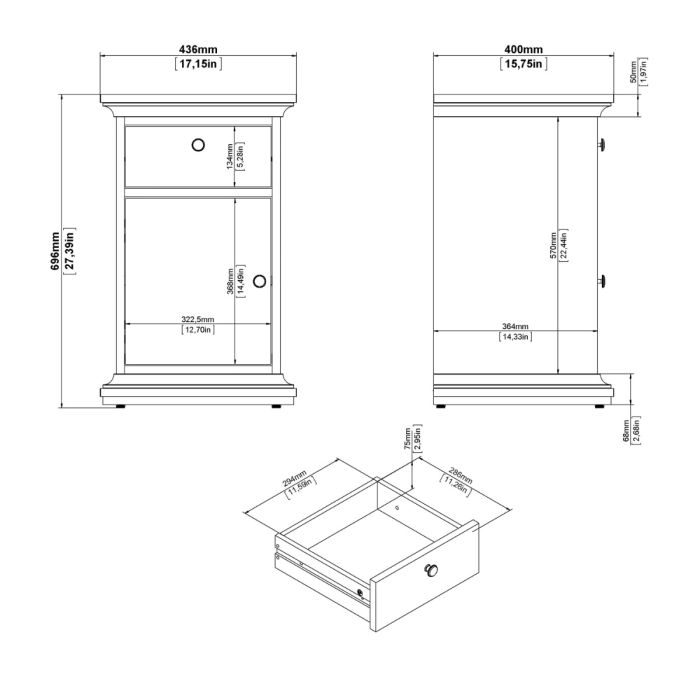 Paris Nightstand 1 Door + 1 Drawer in Matt Grey