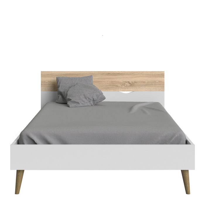 Oslo Euro Double Bed in White and Oak