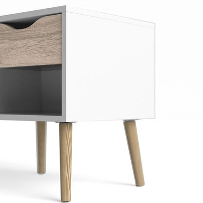 Twin Oslo Bedside 1 Drawer Cabinets in White and Oak