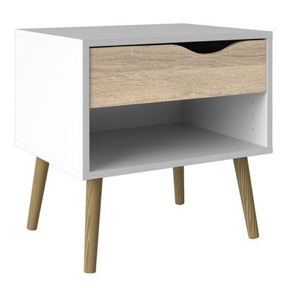 Twin Oslo Bedside 1 Drawer Cabinets in White and Oak