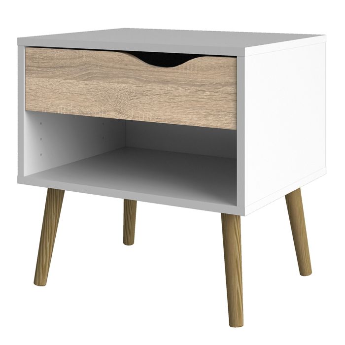 Twin Oslo Bedside 1 Drawer Cabinets in White and Oak