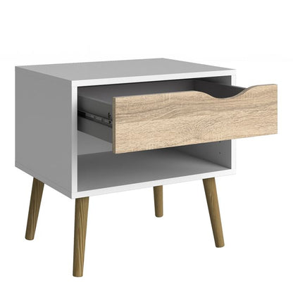 Twin Oslo Bedside 1 Drawer Cabinets in White and Oak