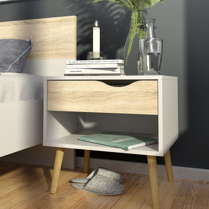 Twin Oslo Bedside 1 Drawer Cabinets in White and Oak