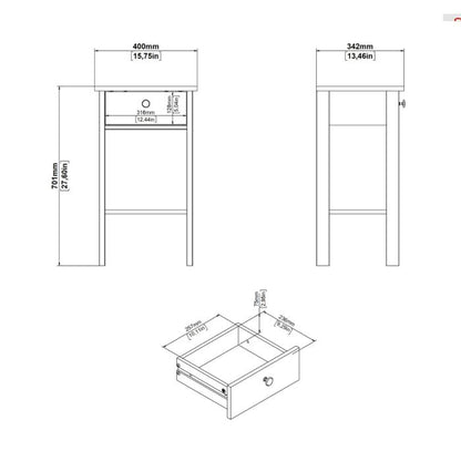 Barcelona Bedside Table with 1 Drawer in White