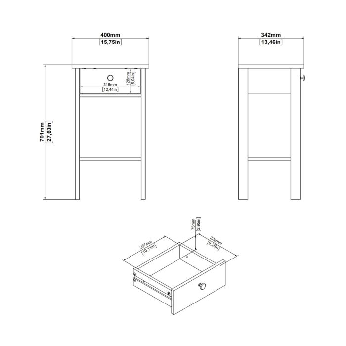 Barcelona Bedside Table with 1 Drawer in Matt Black