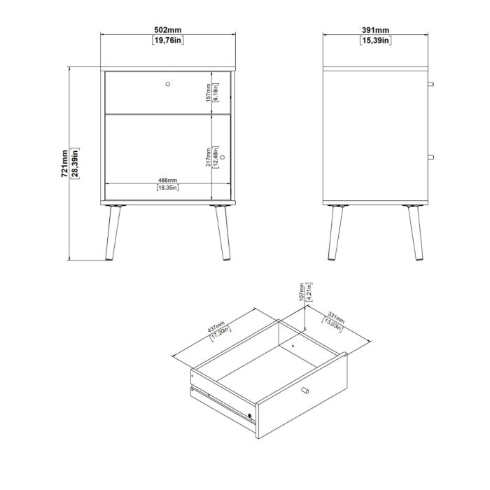 Cumbria Nightstand 1 Door + 1 Drawer Dark Grey