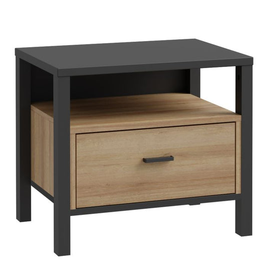 High Rock Bedside in Matt Black & Riviera Oak