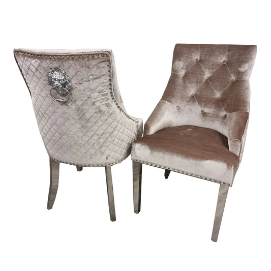 Bentley Chrome Dining Chair Beige Velvet