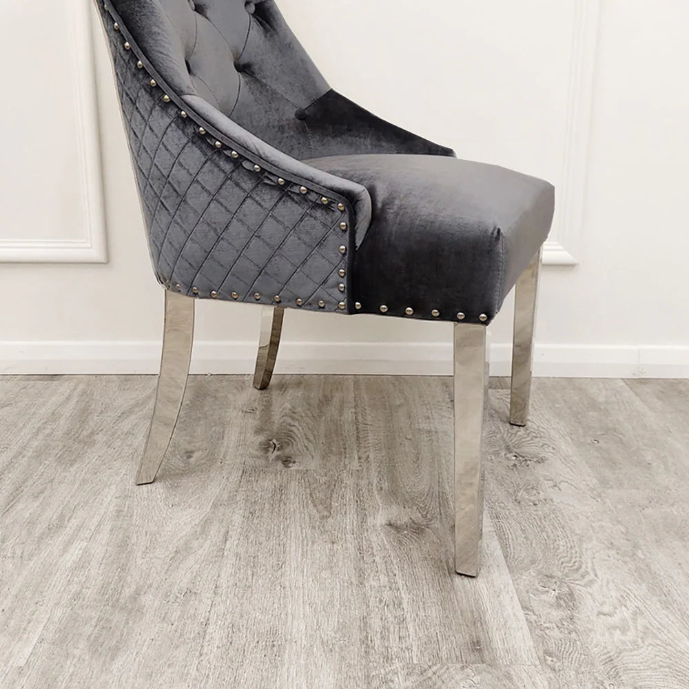 Bentley Chrome Dining Chair Dark Grey Velvet