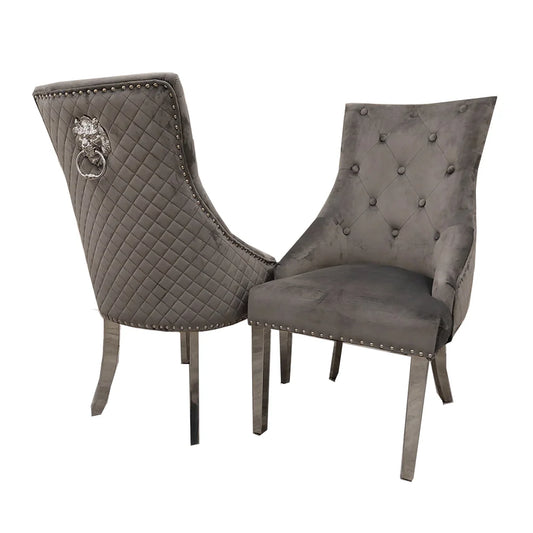 Bentley Chrome Dining Chair Dark Grey Velvet