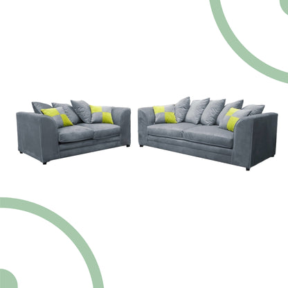 Grey Plush Velvet Sofa Set