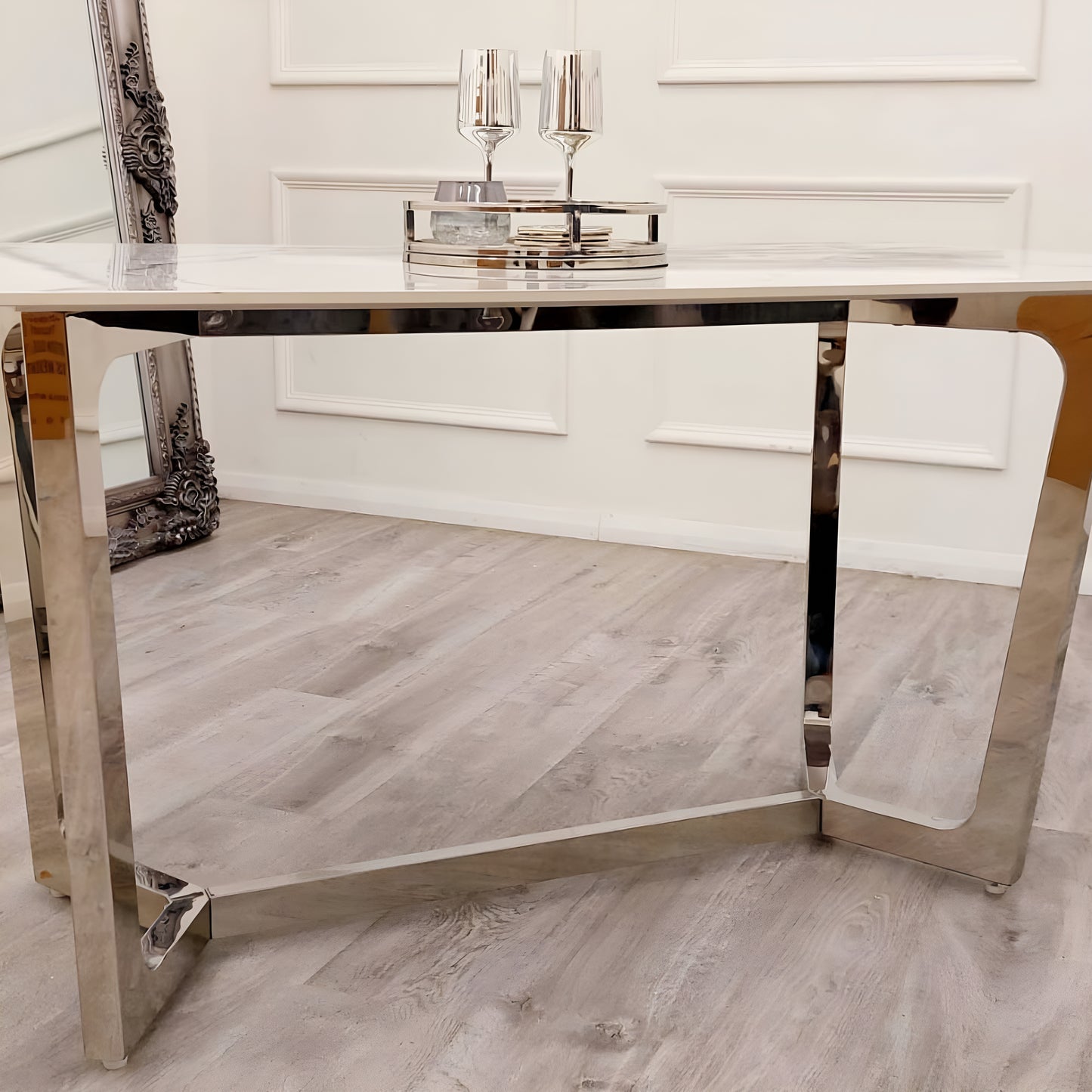 Louvia Chrome Sintered Stone Dining Table Set