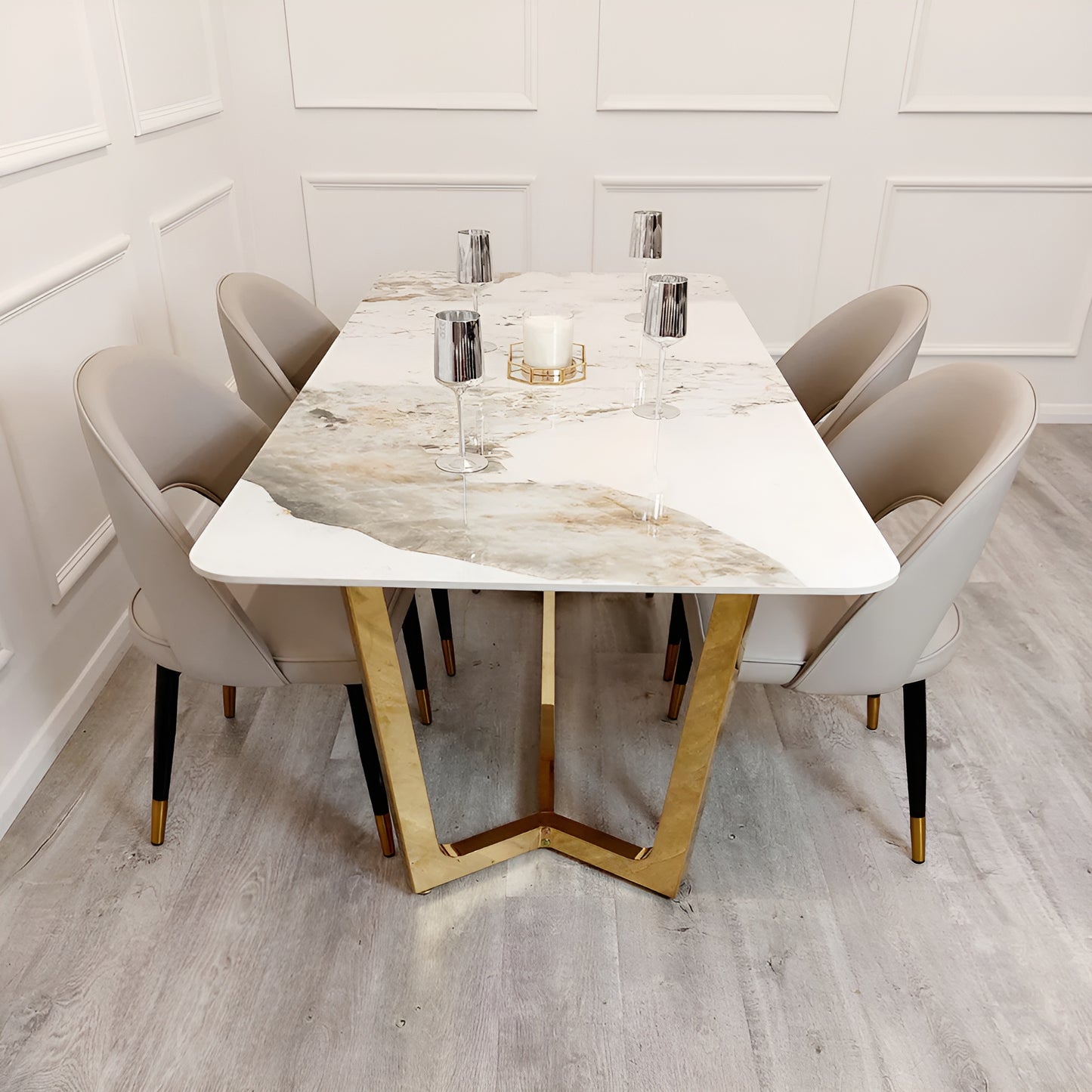 Lucia Gold Sintered Stone Dining Table Set