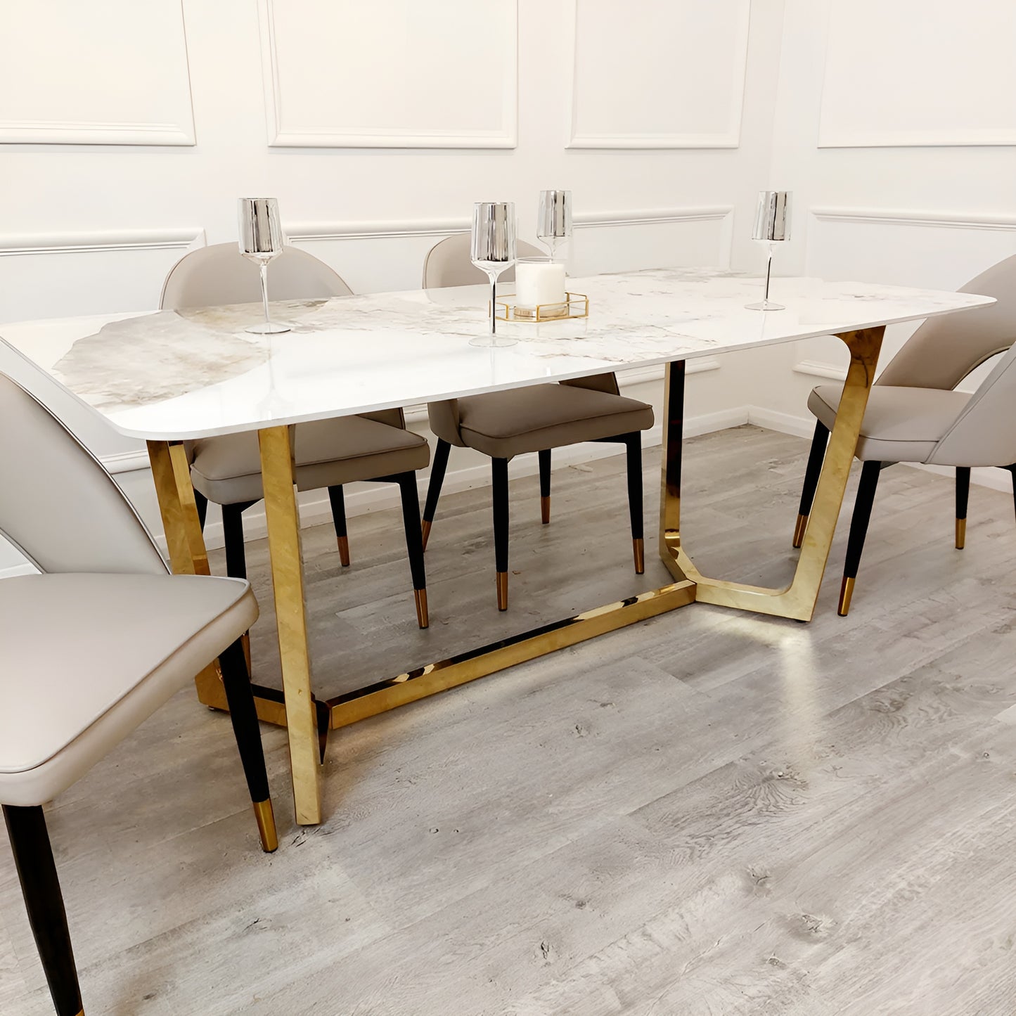 Lucia Gold Sintered Stone Dining Table Set