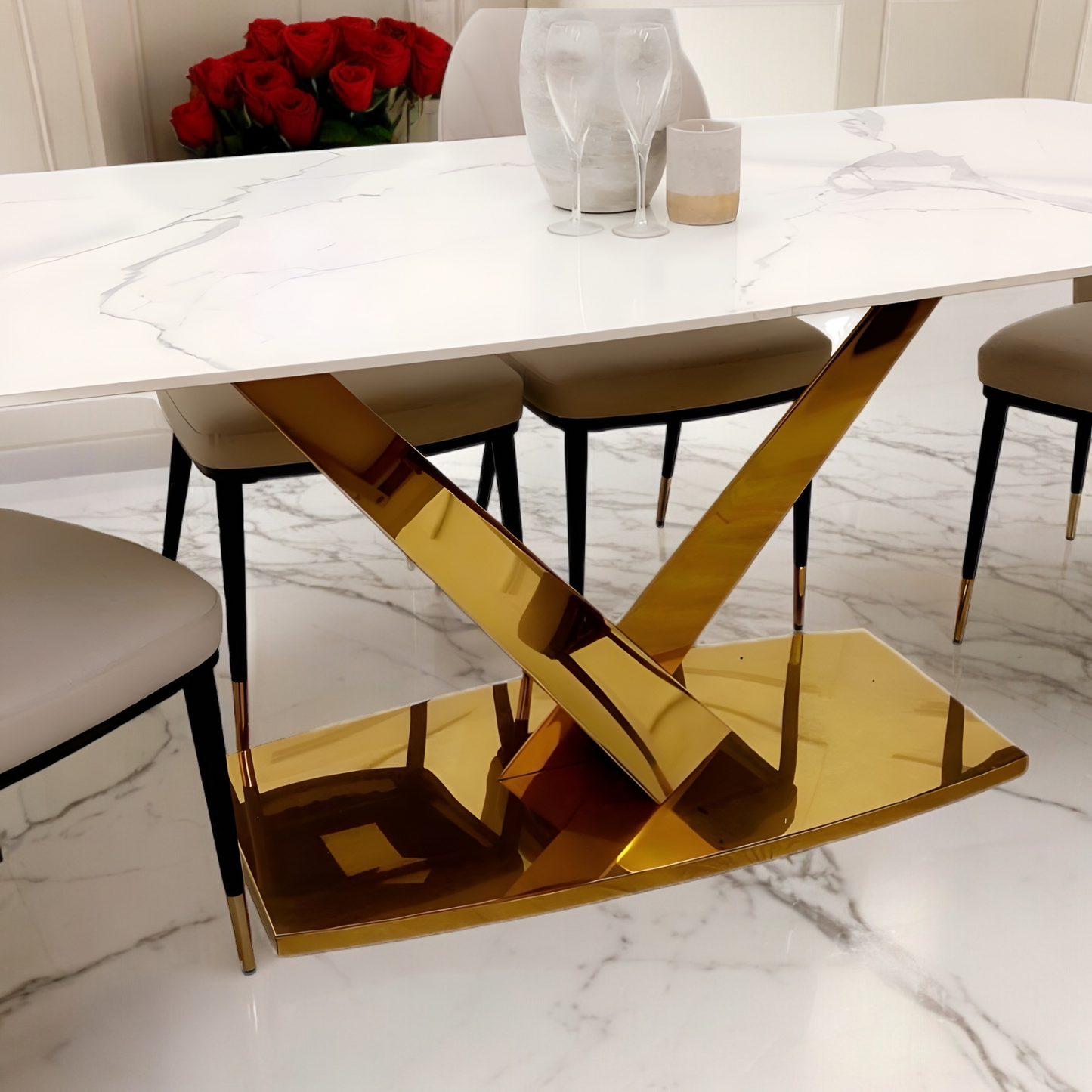 Valero Gold Sintered Stone Dining Table Set