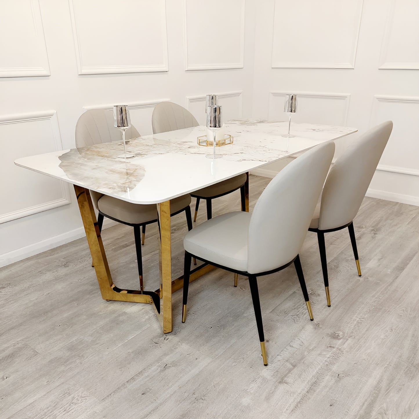 Lucia Gold Sintered Stone Dining Table Set