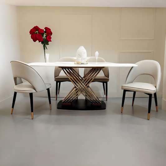 Caspian Gold Sintered Stone Dining Table Set