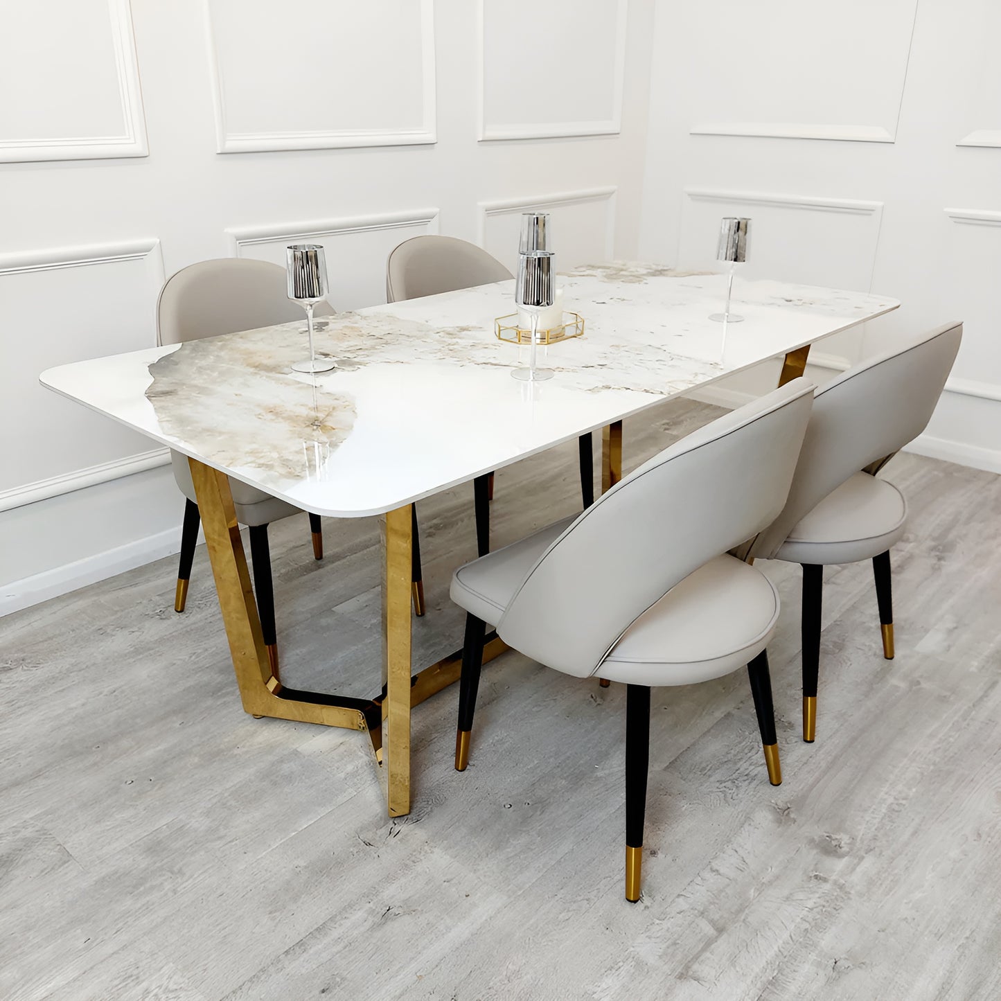 Lucia Gold Sintered Stone Dining Table Set