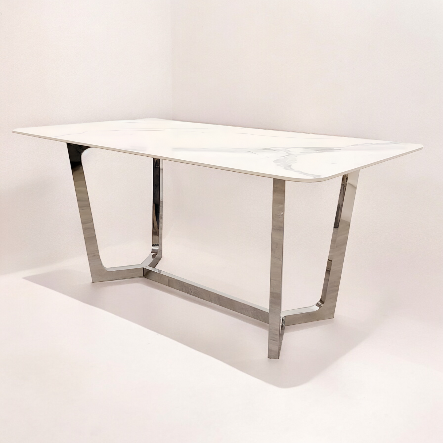 Louvia Chrome Sintered Stone Dining Table Set